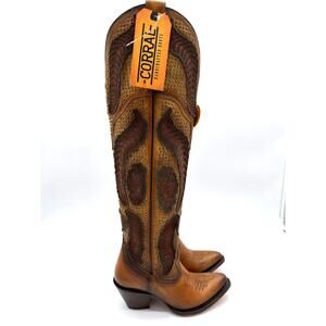 Corral Western Leather Yellow Artisan Denim Embroidery OTK Stud Boot A4701 8